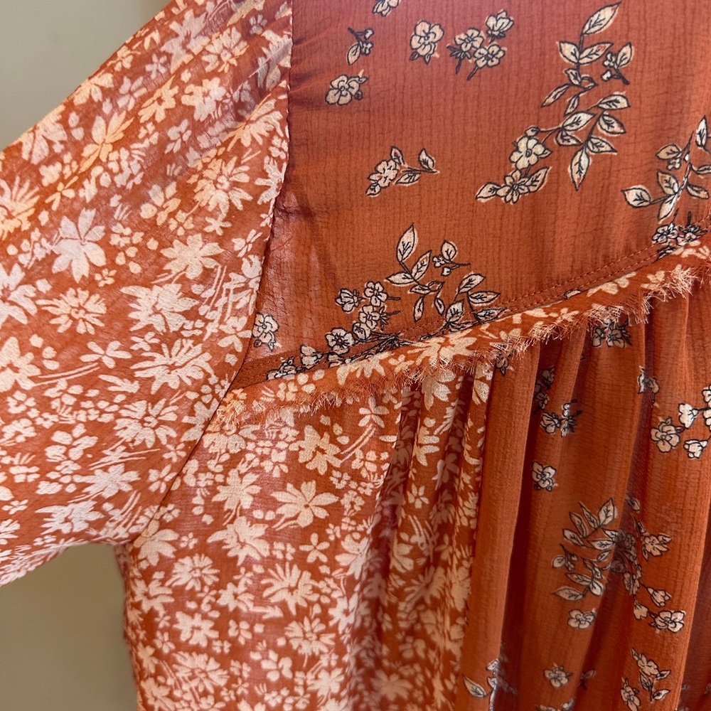 Free People Serena Blouse rust floral print Large - Picture 6 of 9